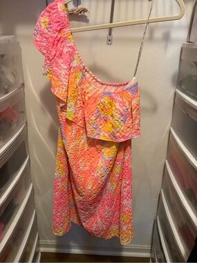 Lilly Pulitzer Neon Coral Multicolor Ruffle Dress